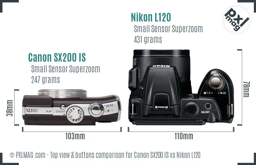 Canon SX200 IS vs Nikon L120 top view buttons comparison Canon SX200 IS vs Nikon L120 top view buttons comparison