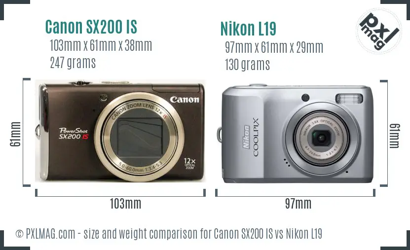 Canon SX200 IS vs Nikon L19 size comparison