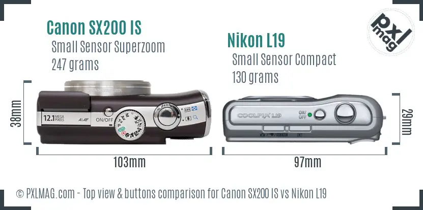 Canon SX200 IS vs Nikon L19 top view buttons comparison