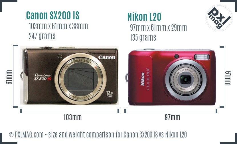 Canon SX200 IS vs Nikon L20 size comparison Canon SX200 IS vs Nikon L20 size comparison