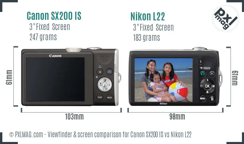 Canon SX200 IS vs Nikon L22 Screen and Viewfinder comparison