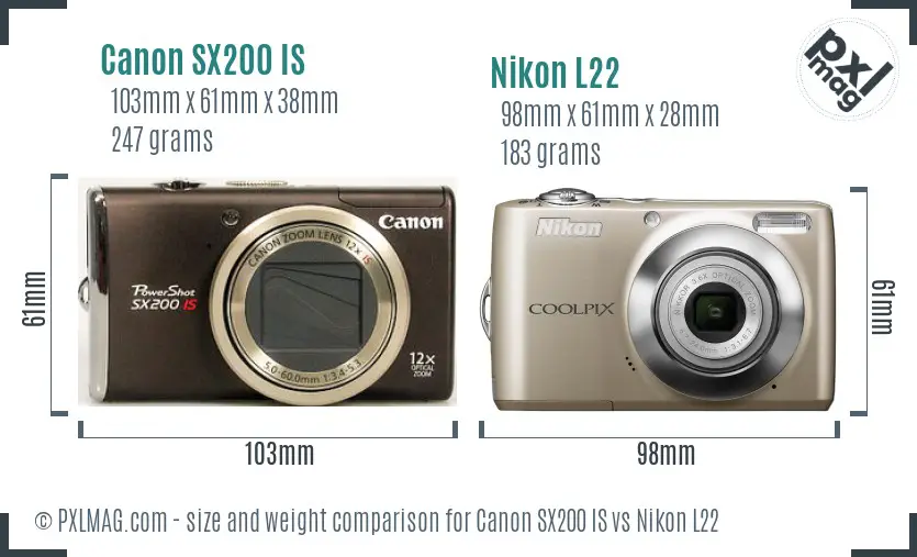 Canon SX200 IS vs Nikon L22 size comparison