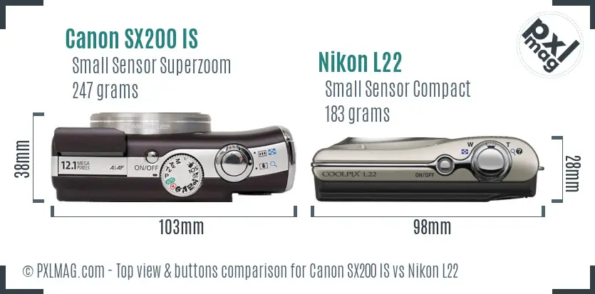 Canon SX200 IS vs Nikon L22 top view buttons comparison