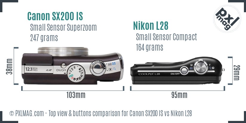 Canon SX200 IS vs Nikon L28 top view buttons comparison