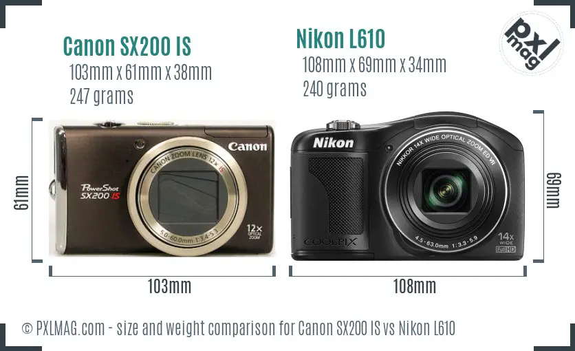 Canon SX200 IS vs Nikon L610 size comparison