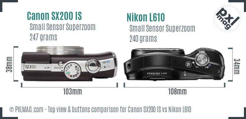 Canon SX200 IS vs Nikon L610 top view buttons comparison