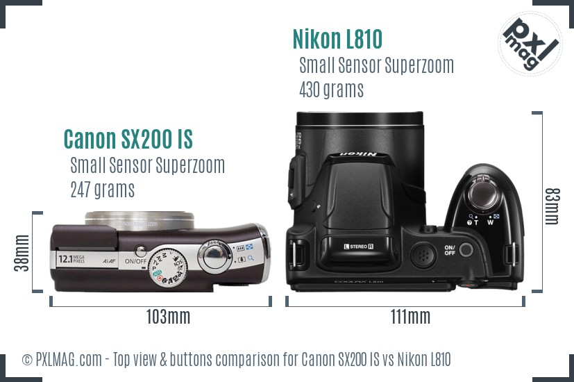Canon SX200 IS vs Nikon L810 top view buttons comparison