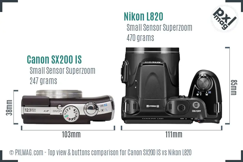 Canon SX200 IS vs Nikon L820 top view buttons comparison