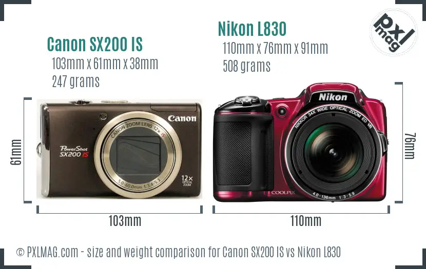 Canon SX200 IS vs Nikon L830 size comparison