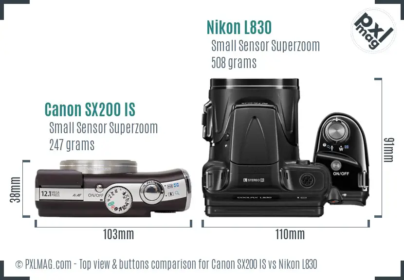 Canon SX200 IS vs Nikon L830 top view buttons comparison