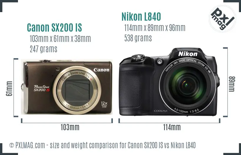 Canon SX200 IS vs Nikon L840 size comparison