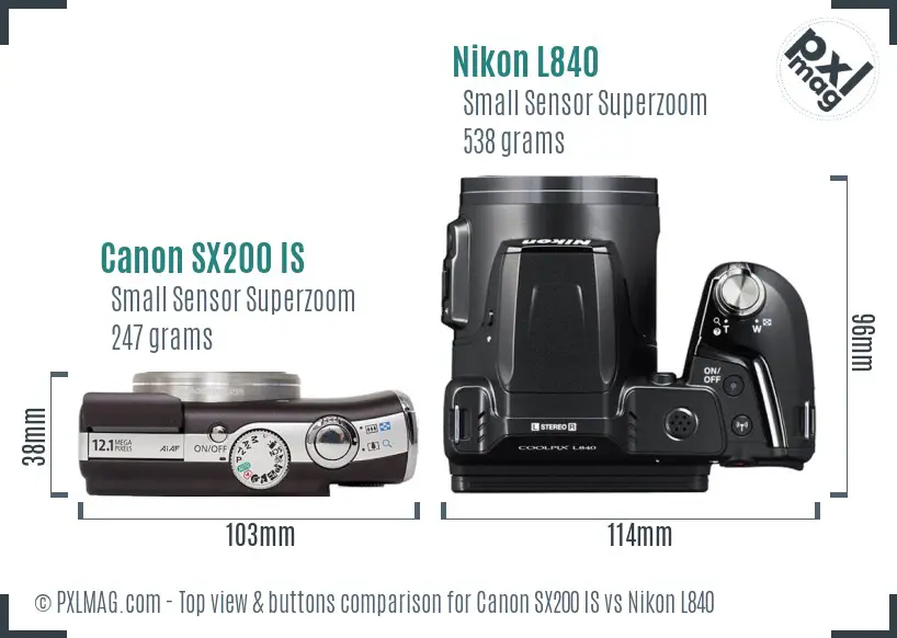 Canon SX200 IS vs Nikon L840 top view buttons comparison