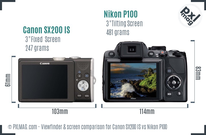 Canon SX200 IS vs Nikon P100 Screen and Viewfinder comparison