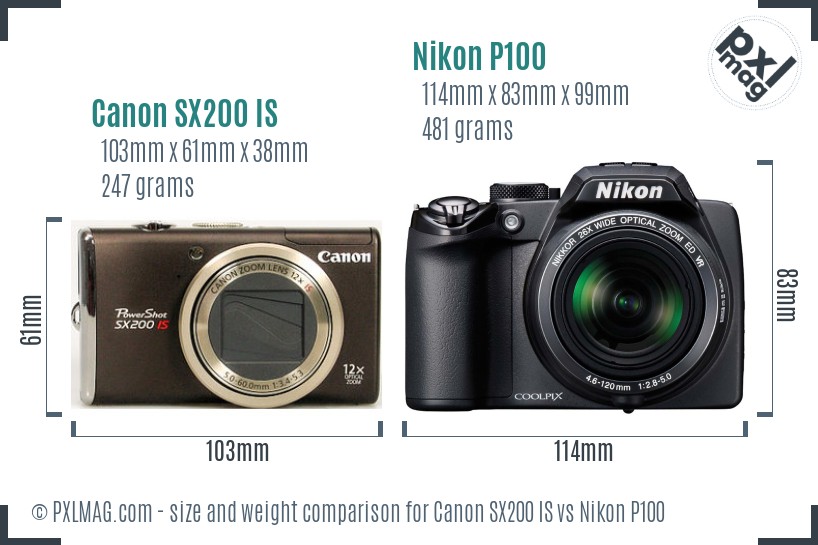 Canon SX200 IS vs Nikon P100 size comparison Canon SX200 IS vs Nikon P100 size comparison