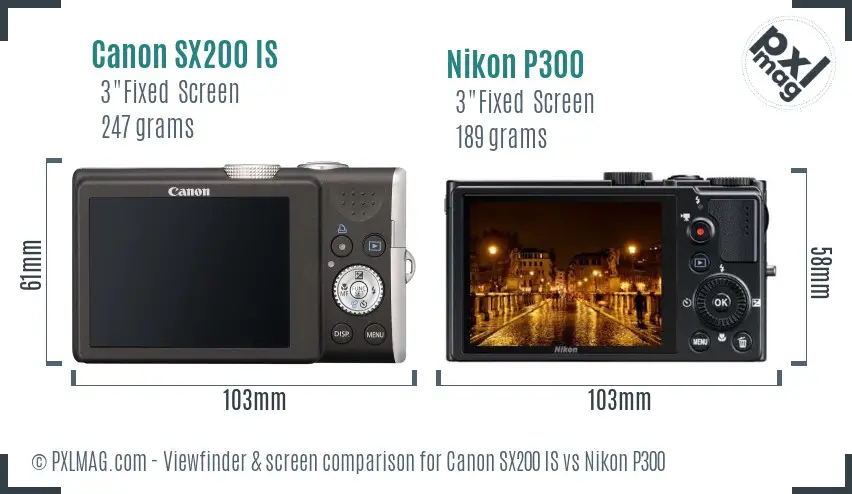 Canon SX200 IS vs Nikon P300 Screen and Viewfinder comparison