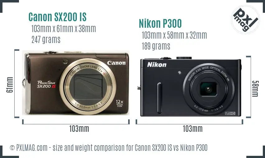 Canon SX200 IS vs Nikon P300 size comparison