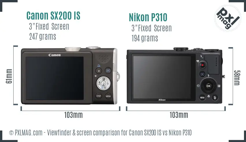 Canon SX200 IS vs Nikon P310 Screen and Viewfinder comparison