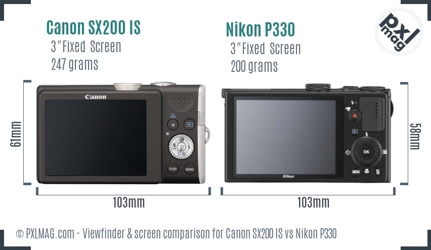 Canon SX200 IS vs Nikon P330 Screen and Viewfinder comparison