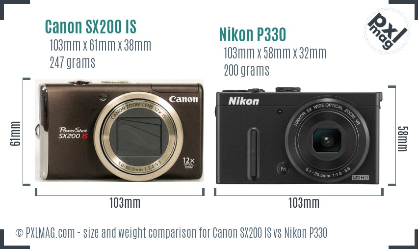 Canon SX200 IS vs Nikon P330 size comparison