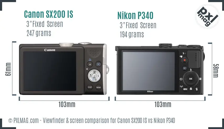 Canon SX200 IS vs Nikon P340 Screen and Viewfinder comparison