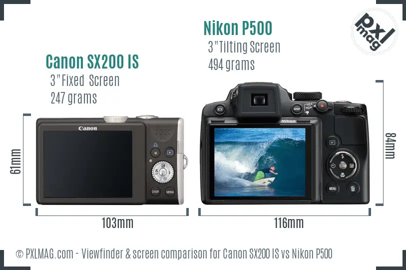 Canon SX200 IS vs Nikon P500 Screen and Viewfinder comparison