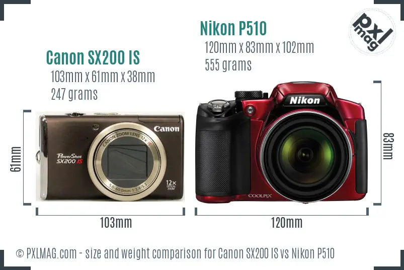Canon SX200 IS vs Nikon P510 size comparison Canon SX200 IS vs Nikon P510 size comparison