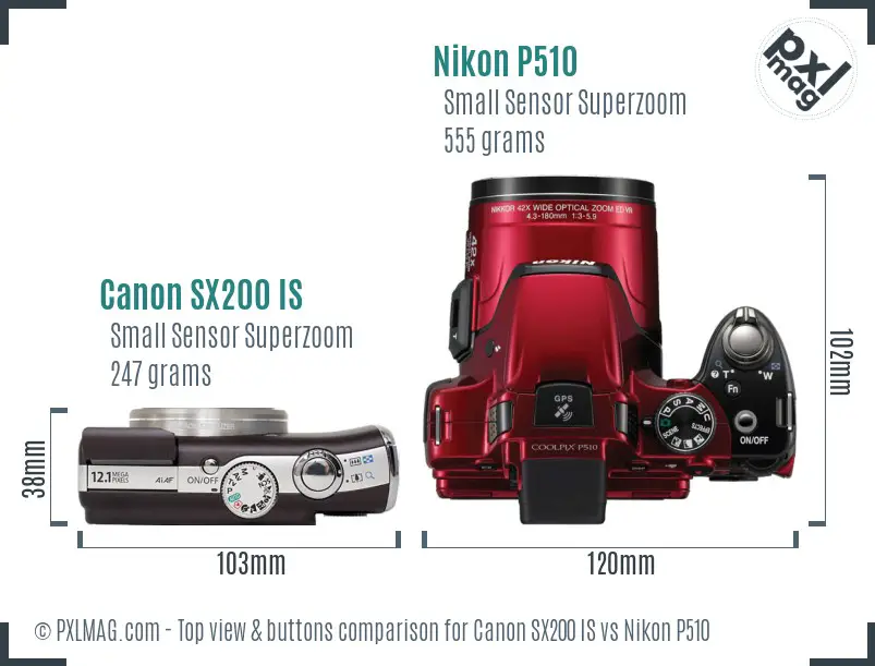 Canon SX200 IS vs Nikon P510 top view buttons comparison Canon SX200 IS vs Nikon P510 top view buttons comparison