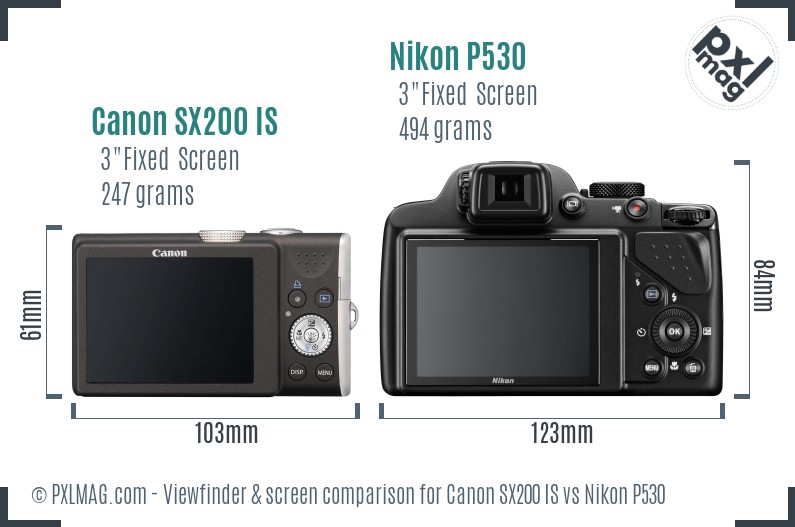 Canon SX200 IS vs Nikon P530 Screen and Viewfinder comparison