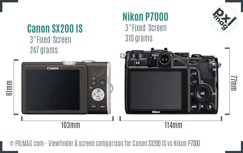 Canon SX200 IS vs Nikon P7000 Screen and Viewfinder comparison