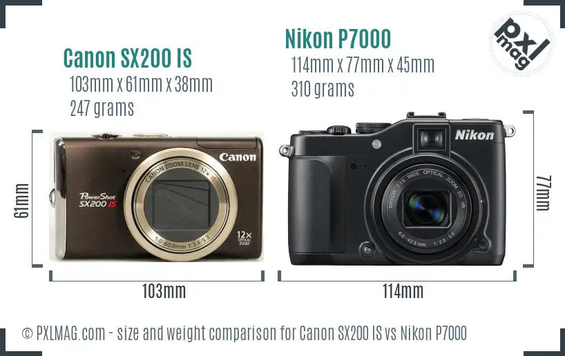 Canon SX200 IS vs Nikon P7000 size comparison