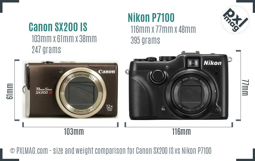 Canon SX200 IS vs Nikon P7100 size comparison