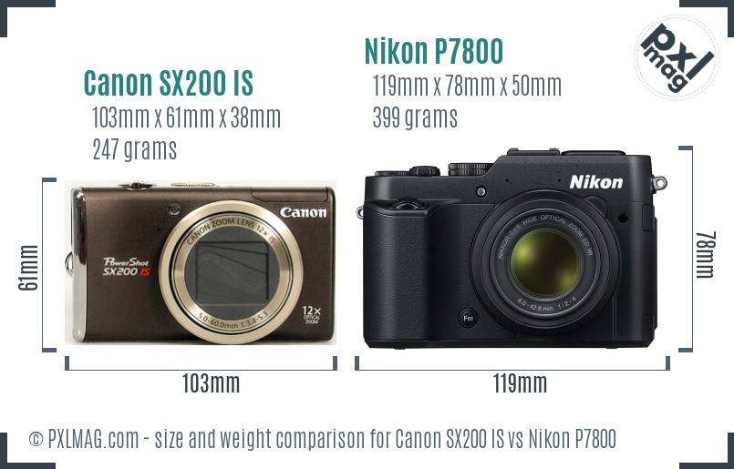 Canon SX200 IS vs Nikon P7800 size comparison