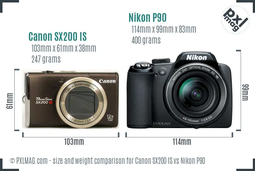 Canon SX200 IS vs Nikon P90 size comparison
