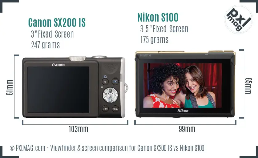 Canon SX200 IS vs Nikon S100 Screen and Viewfinder comparison