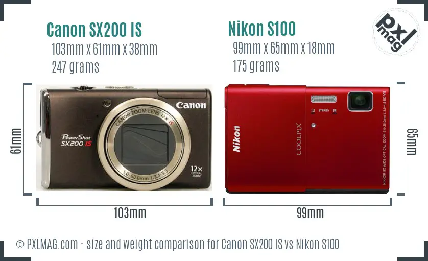Canon SX200 IS vs Nikon S100 size comparison
