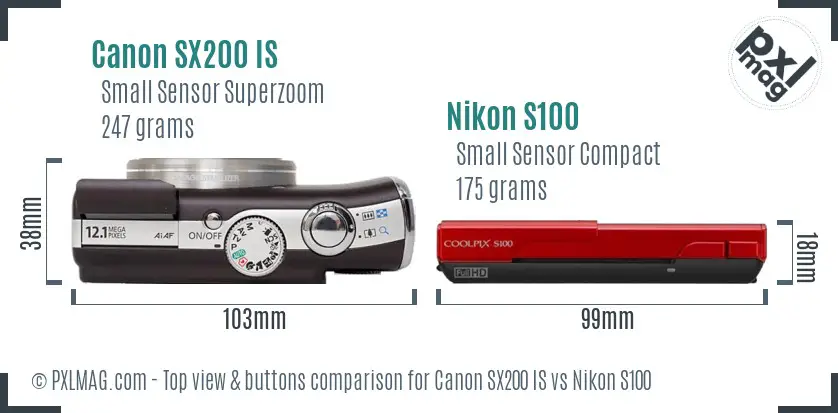 Canon SX200 IS vs Nikon S100 top view buttons comparison