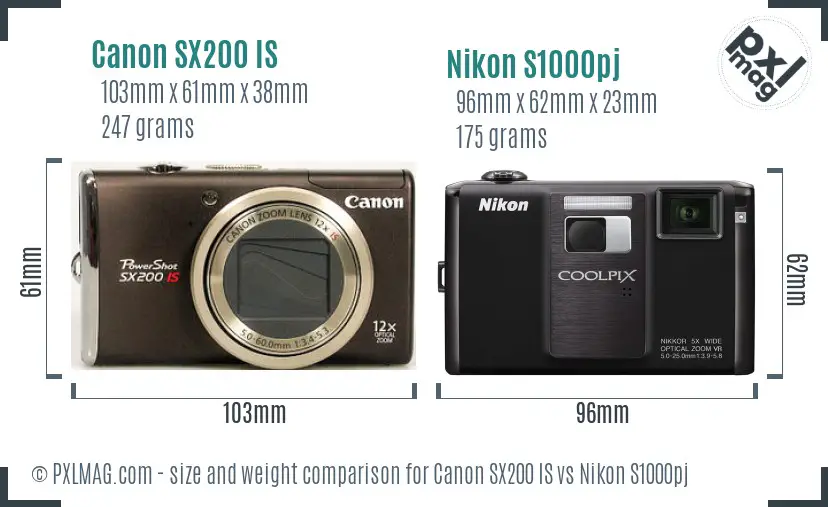 Canon SX200 IS vs Nikon S1000pj size comparison