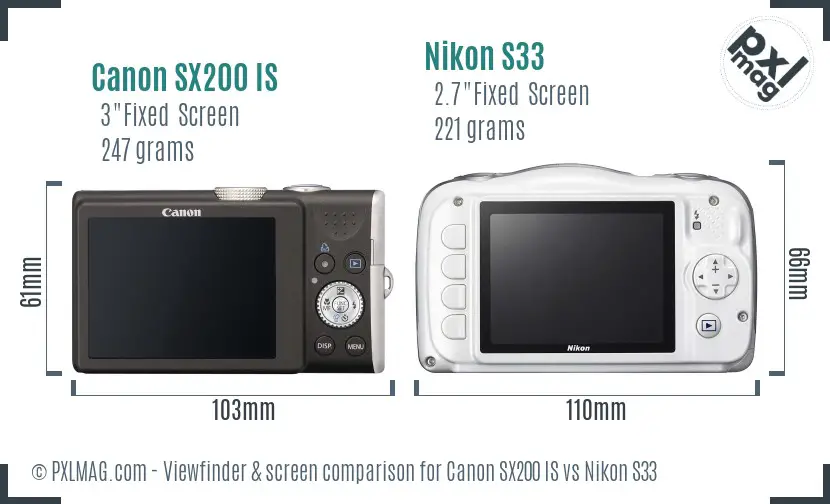 Canon SX200 IS vs Nikon S33 Screen and Viewfinder comparison
