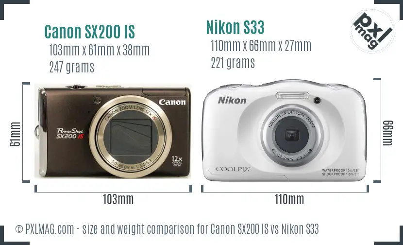 Canon SX200 IS vs Nikon S33 size comparison