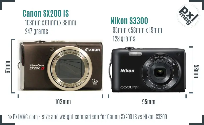 Canon SX200 IS vs Nikon S3300 size comparison
