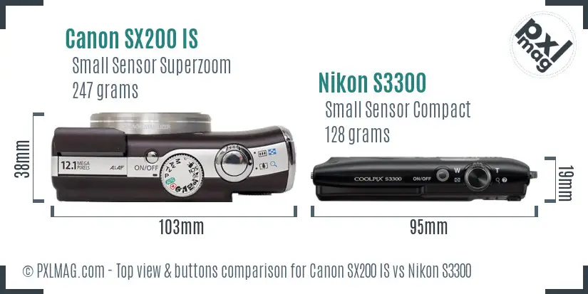 Canon SX200 IS vs Nikon S3300 top view buttons comparison