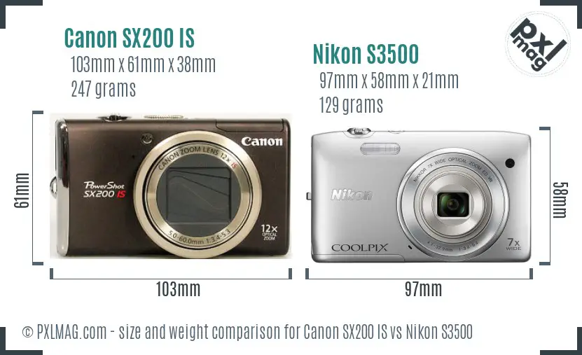 Canon SX200 IS vs Nikon S3500 size comparison