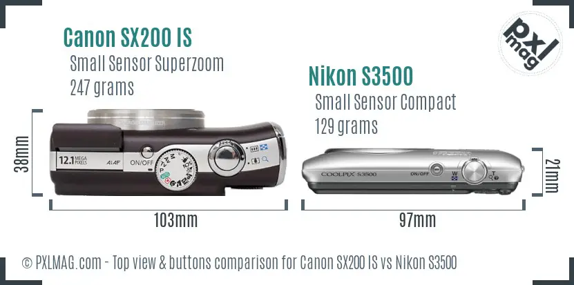 Canon SX200 IS vs Nikon S3500 top view buttons comparison