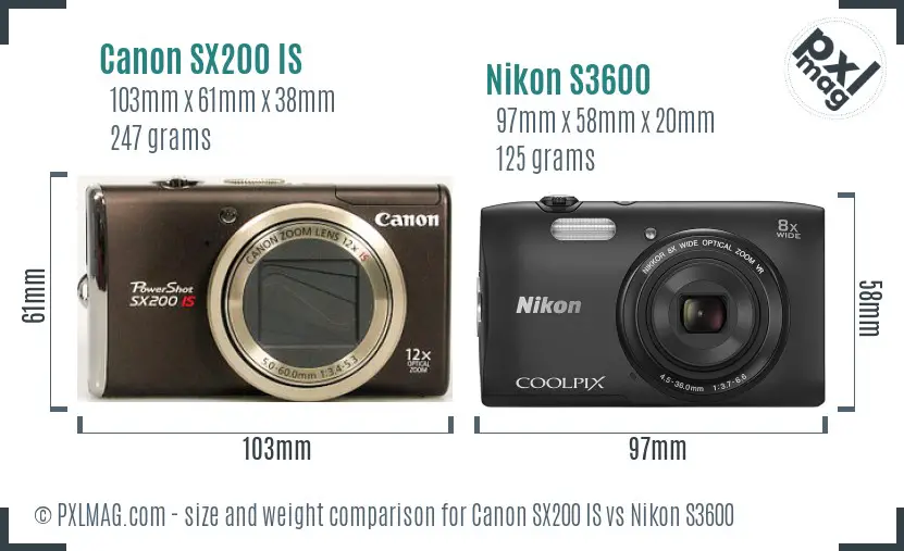 Canon SX200 IS vs Nikon S3600 size comparison