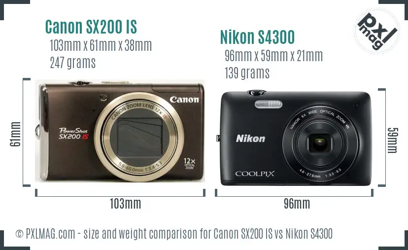 Canon SX200 IS vs Nikon S4300 size comparison