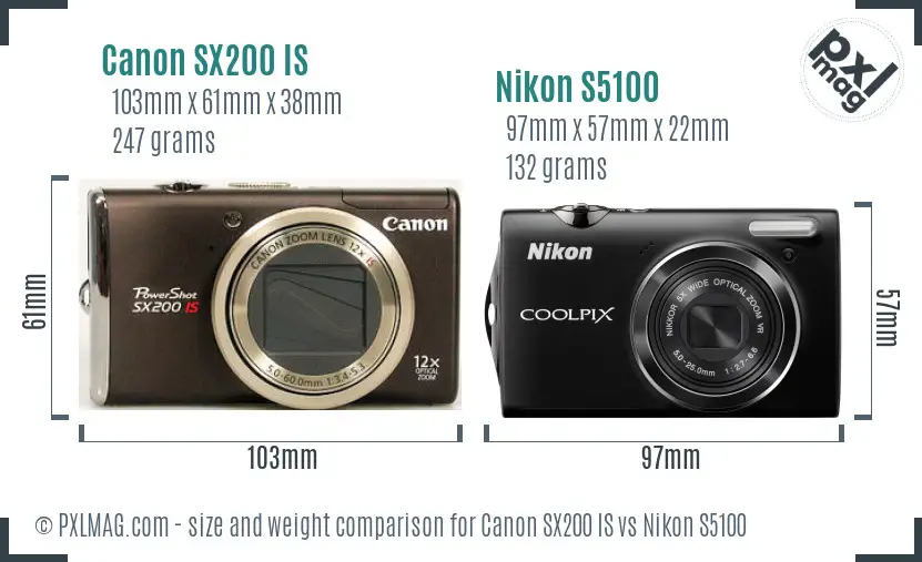 Canon SX200 IS vs Nikon S5100 size comparison Canon SX200 IS vs Nikon S5100 size comparison