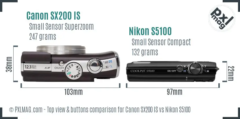 Canon SX200 IS vs Nikon S5100 top view buttons comparison Canon SX200 IS vs Nikon S5100 top view buttons comparison