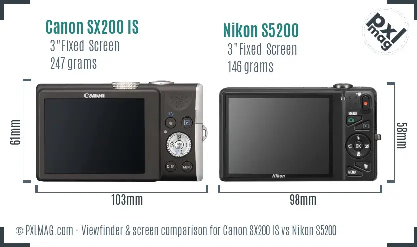 Canon SX200 IS vs Nikon S5200 Screen and Viewfinder comparison