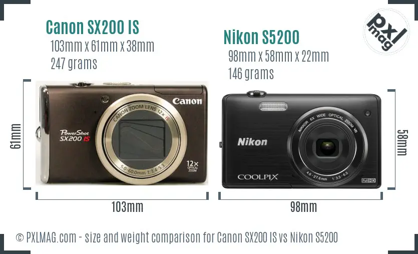 Canon SX200 IS vs Nikon S5200 size comparison