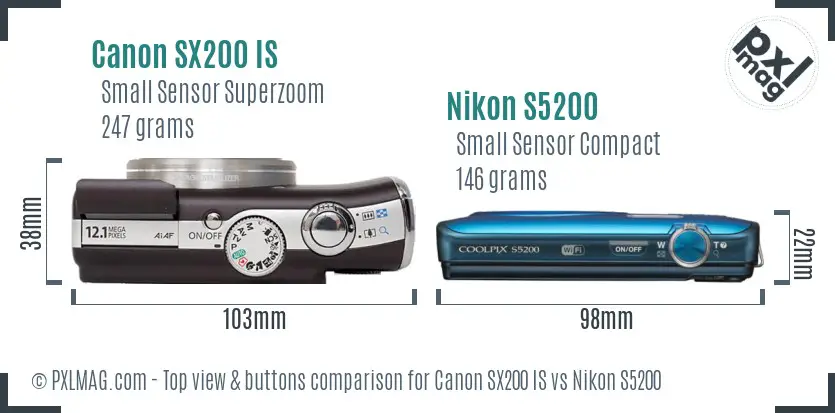 Canon SX200 IS vs Nikon S5200 top view buttons comparison